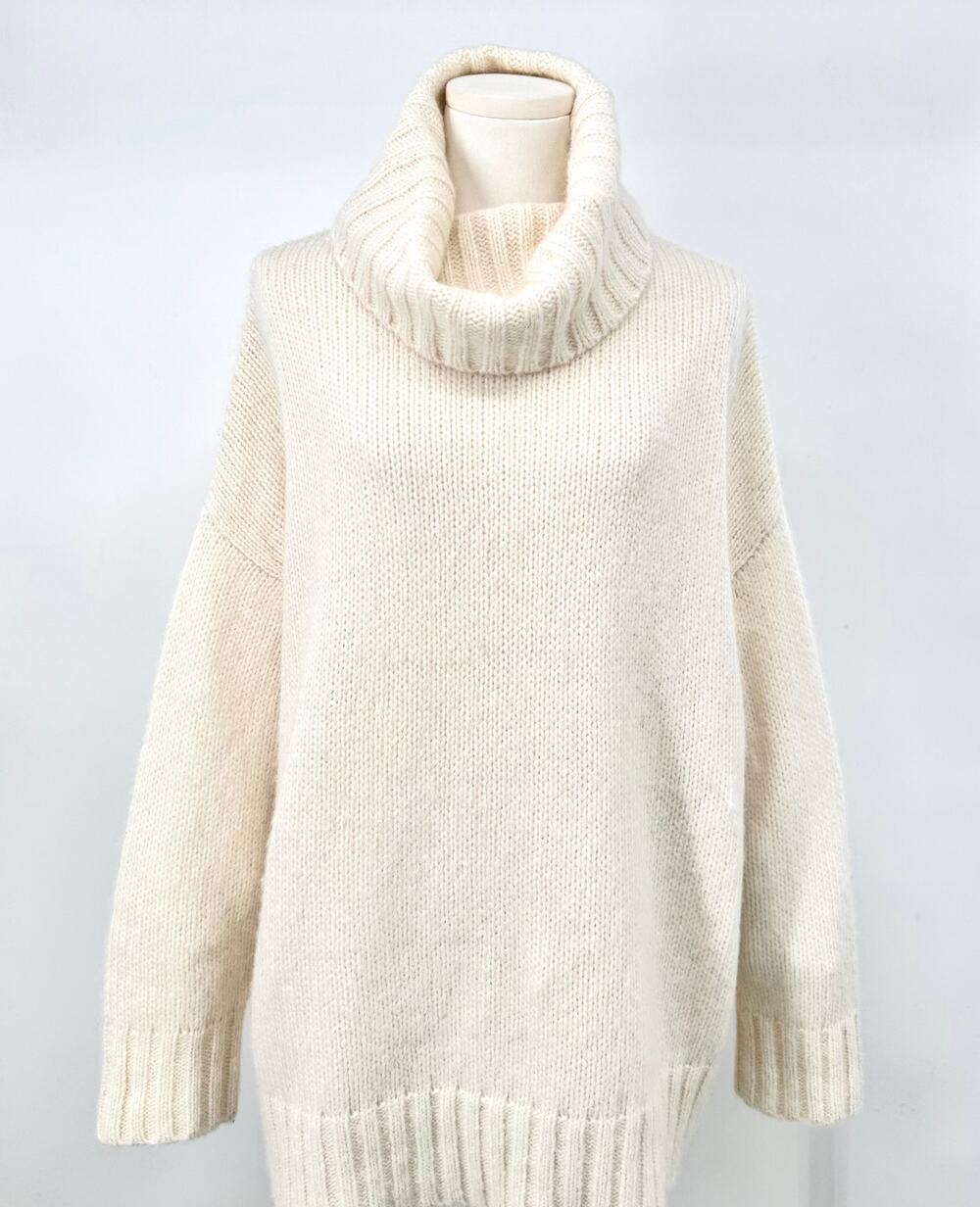 Jenni Kayne Cream Alpaca Wool Cowl Neck Sweater Funnel Neck Oversized XS